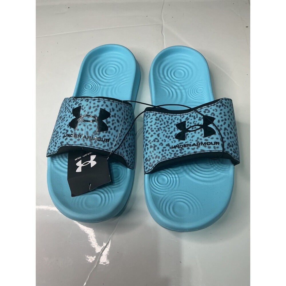Under Armour W Ignite Select Print Slides Blue Leopard Size 8 Women's Sandals